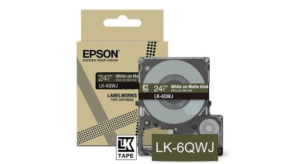 Epson LabelWorks LK-6QWJ - Vit på matt Khaki - Rulle (2,4 cm x 8 m) 1 kassett(er) hängande box - tejpkassett - för LabelWorks LW-C610 (C53S672090)
