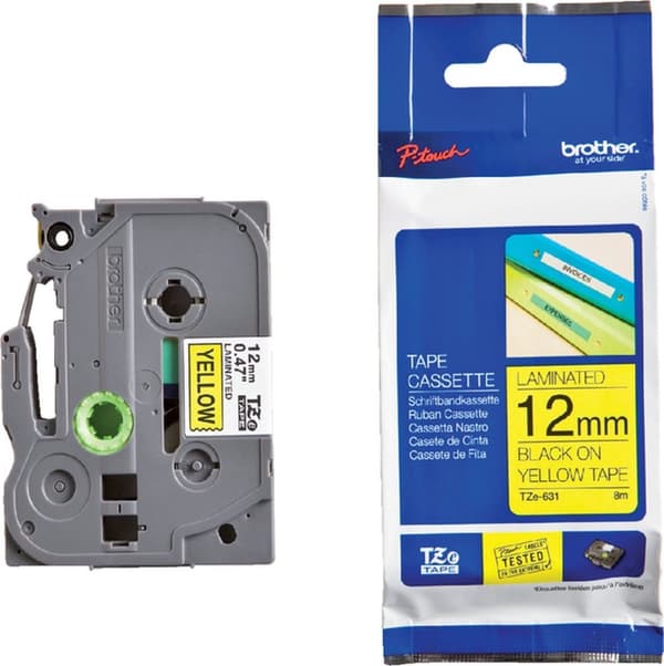 Etikettape brother tze-631 12mmx8m gul/sort | 1 styk