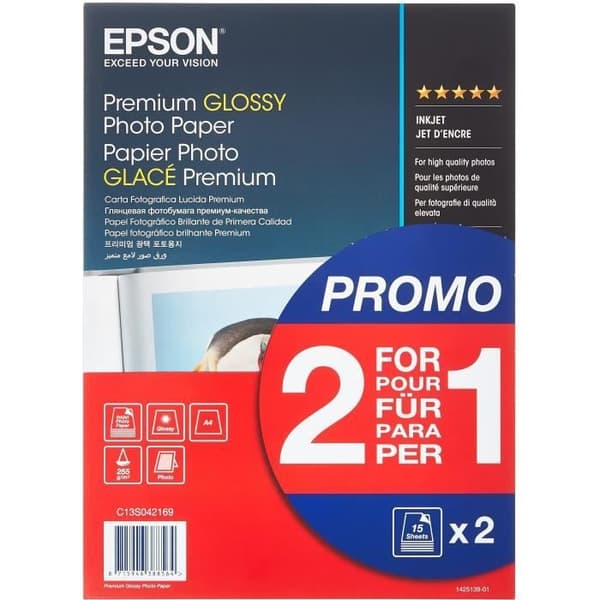EPSON Premium glansigt fotopapper - 255g / m2 - A4 - 2x15 ark