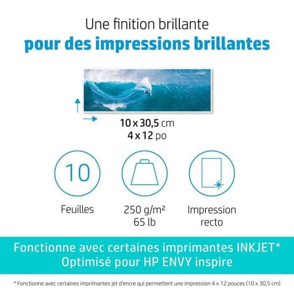 HP - HP Advanced glättat fotopapper - 250 g/m2, 4 x 12 tum (101 x 305 mm) - 10 ark