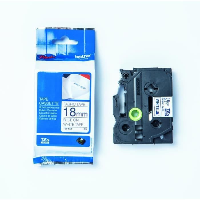 BROTHER Ribbon - TZeFA4 - 18 mm blått på vit bakgrund - Qt 1