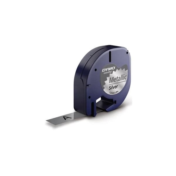 DYMO LetraTag metalltejp 12mm x 4m Svart/Silver (kompatibel med DYMO LetraTag LT100H)