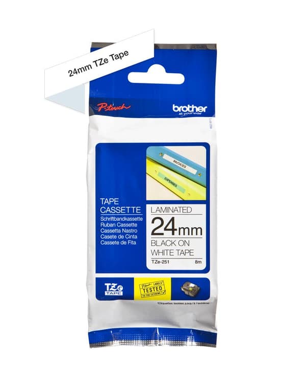 Brother TZe251 - Standardlim - Svart på vitt - Rulle (2,4 cm x 8 m) 1 rulle(r) laminerad tejp - för P-Touch PT-D800, E550, E800, P900, P950, P-Touch C