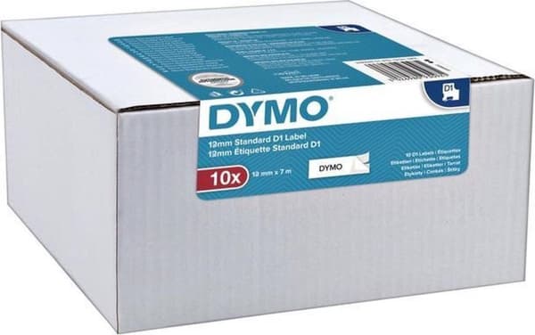 Etikettape Dymo 45013 D1 12mmx7m sort på hvid 10 ruller