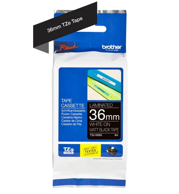 Brother TZe-M365 - matt - självhäftande - vit på mattsvart - rulle (3,6 cm x 8 m) 1 rulle(r) laminerad tejp - för P-Touch PT-530, PT-9200DX, PT-9200PC
