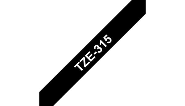Brother TZe-315 tejp, 6mm x 8m, vit på svart