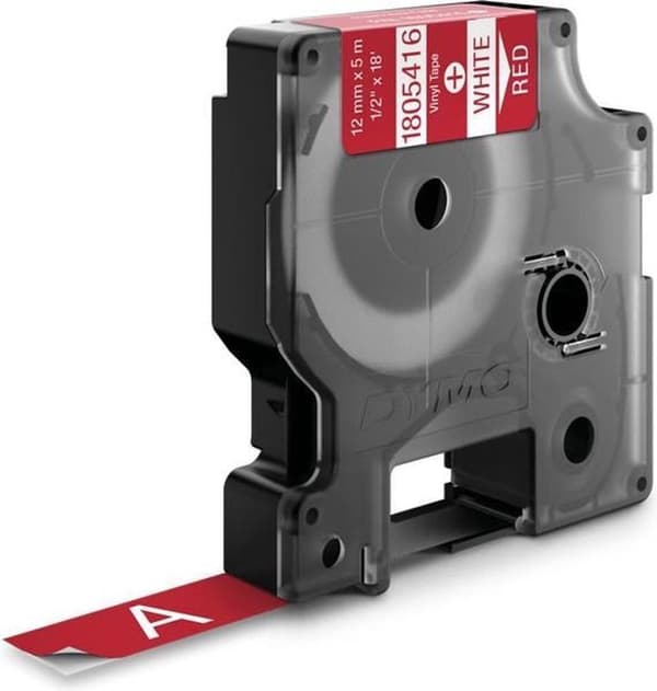 DYMO 1805416 -Standardetiketter - Vit på rött - 12 mm x 5,5 m