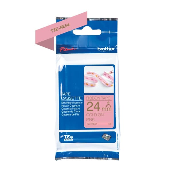 Brother TZe-RE54 - Silkeslen - Guld på rosa - Rulle (2,4 cm x 4 m) 1 rulle(r) tejp - för Brother PT-D600, P-Touch PT-3600, D600, D800, E550, P750, P90
