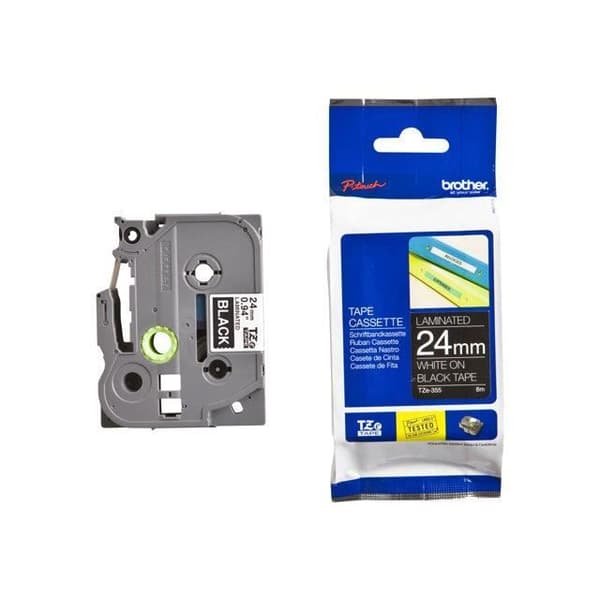 BROTHER P-TOUCH TZE-355 etiketttejp - 24 mm - Vit på svart - Standardlim