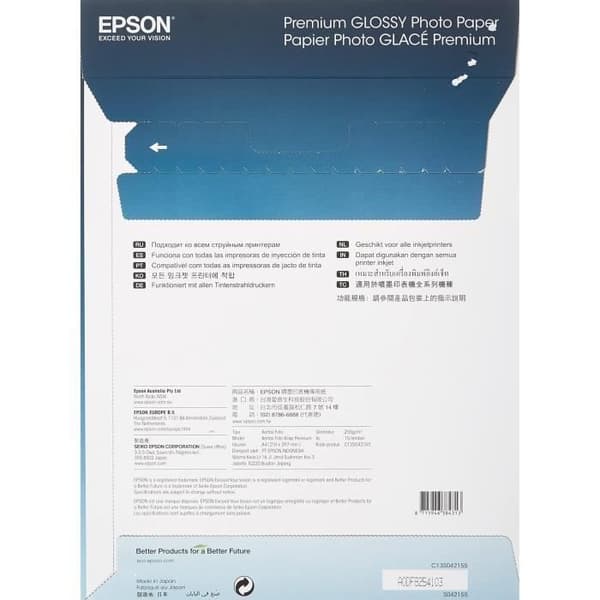 Premium glansigt fotopapper - EPSON - A4 - 255g/m2 - 2x15 ark