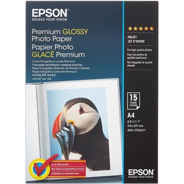 Premium glansigt fotopapper - EPSON - A4 - 255g/m2 - 2x15 ark