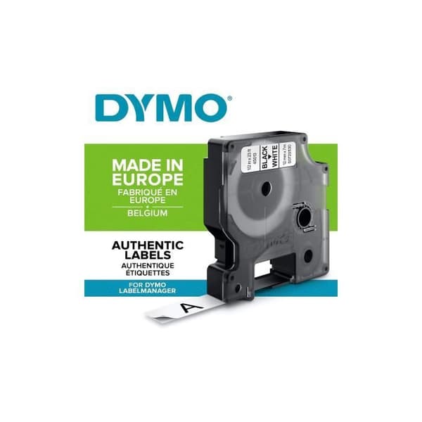 DYMO tejpkassett D1 12mm x 7m Svart/Vit (kompatibel med LabelManager och LabelWriter Duo)