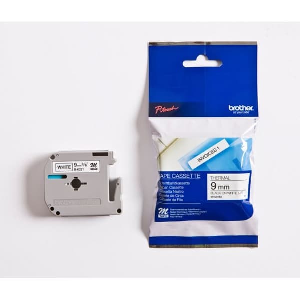 Brother P-Touch MK-221B Plasttejp - 9mm - Svart på vitt