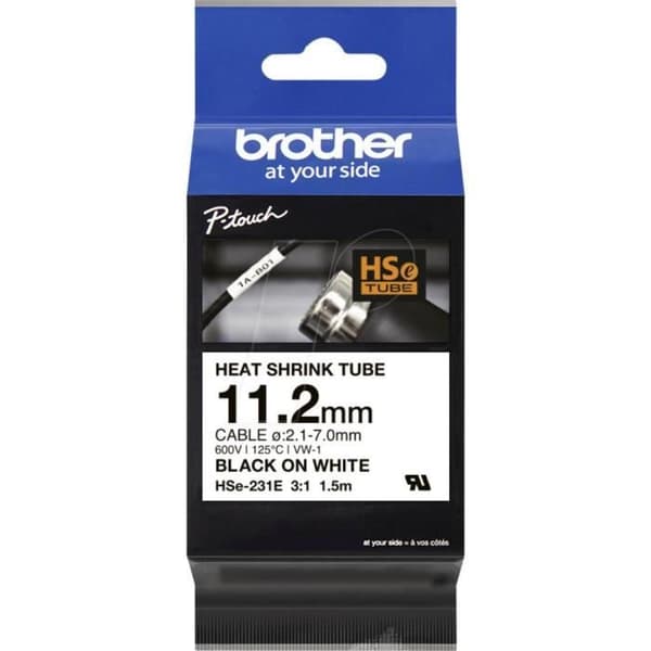 Tryckfärgband - BROTHER - HSE231E - Vit - Svart - 11.2 mm