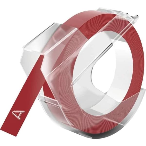 Markeringstejp - Dymo - 9mmx3m - Glansigt plast - Röd färg - 3 meter