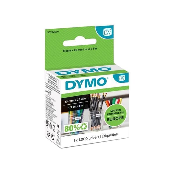 DYMO LabelWriter Multi-Purpose Etiketter - Box med 1000 13x25 mm etiketter - Semi-permanent självhäftande