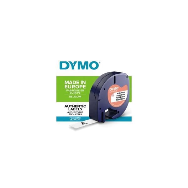 DYMO LetraTag papperstejp 12mm x 4m Svart/Vit - Kompatibel med DYMO LetraTag LT100H