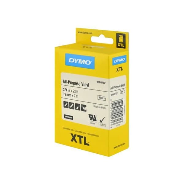 DYMO XTL Permanent Vinyltejp - 19mm x 7m - Svart på vitt