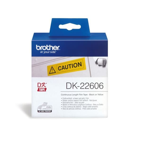 Kontinuerlig tejp självhäftande filmstöd Brother DK22606 - Svart/vit