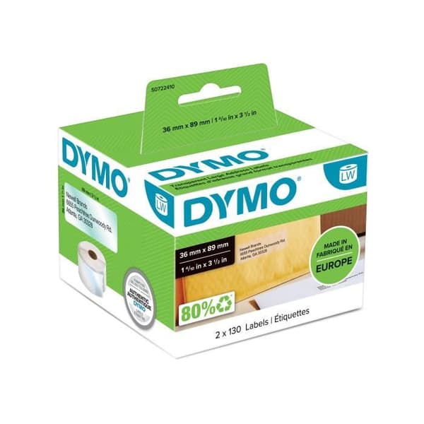 DYMO LabelWriter adressetiketter - Transparent plast 36mm x 89mm