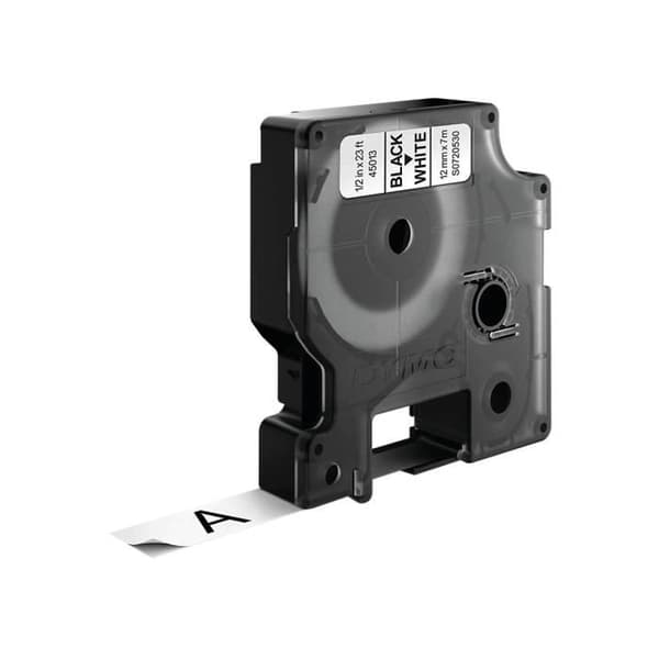 DYMO tejpkassett D1 12mm x 7m Svart/Vit (kompatibel med LabelManager och LabelWriter Duo)