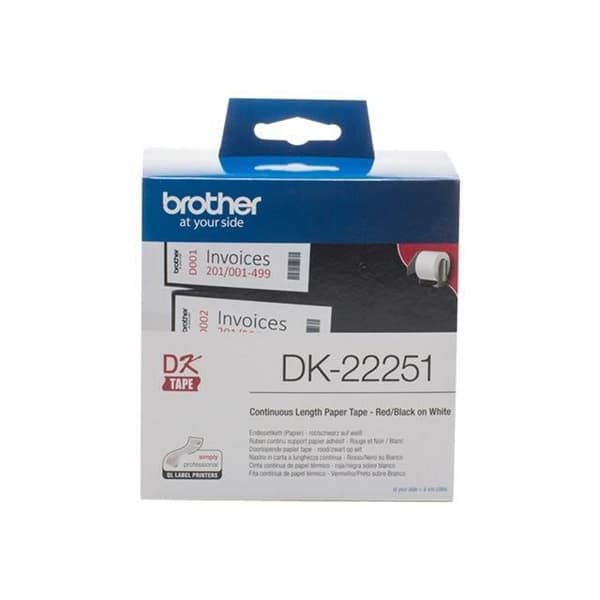 BROTHER DK självhäftande kontinuerlig tejp - 62mm x 30m - Svart och rött på vitt