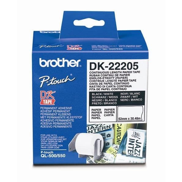 Brother P-TOUCH DK-22205 papperstejp - Direkt termisk - 62 mm x 30,48 m
