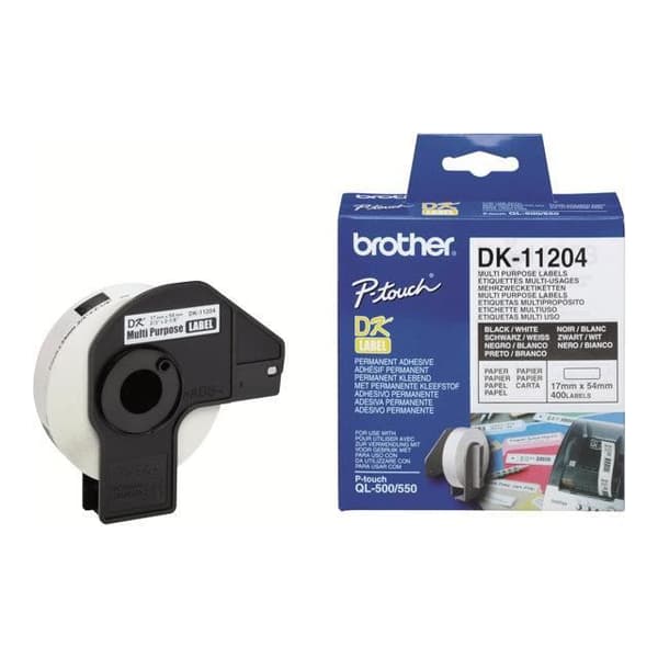 Flerfunktionsetiketter - BROTHER - DK-11204 - Vit - 400 etikett(er)