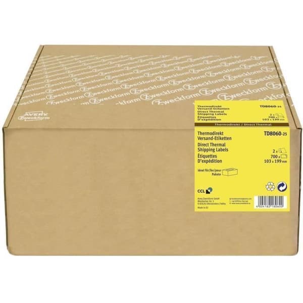 Avery-Zweckform Etikettroll 103 x 199 mm termisk direktutskrift papper vitt 700 st permanent TD8060-25