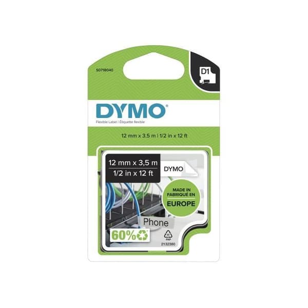Flexibel tejp DYMO LabelManager D1 Nylon Flexibel 12mm x 3,5m Svart/Vit