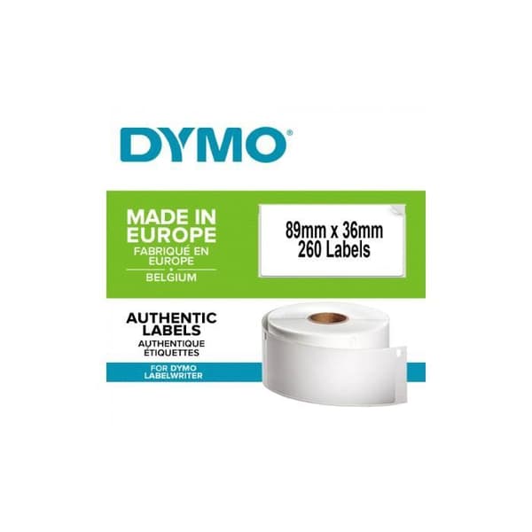 DYMO LabelWriter Box med 1 rulle med 260 standardadressetiketter, 89 mm x 36 mm