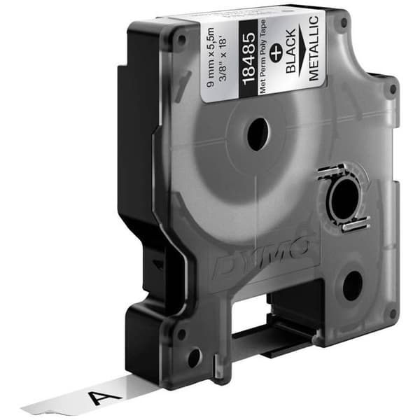DYMO Rhino - industriella självhäftande polyesteretiketter, 9 mm x 5,5 m, svart på metallic