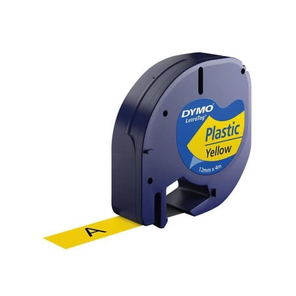 DYMO LetraTag Plasttejp 12mm x 4m Svart/Gul (kompatibel med DYMO LetraTag LT100H)