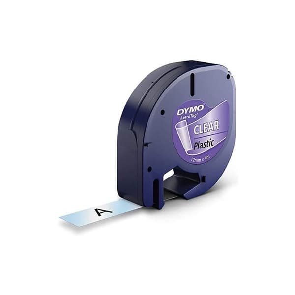 DYMO LetraTag Plasttejp 12mm x 4m Svart/Transparent