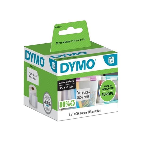 DYMO LabelWriter multifunktionsetiketter - Kartong med 1000 etiketter - Semipermanent självhäftande - 57 mm x 32 mm