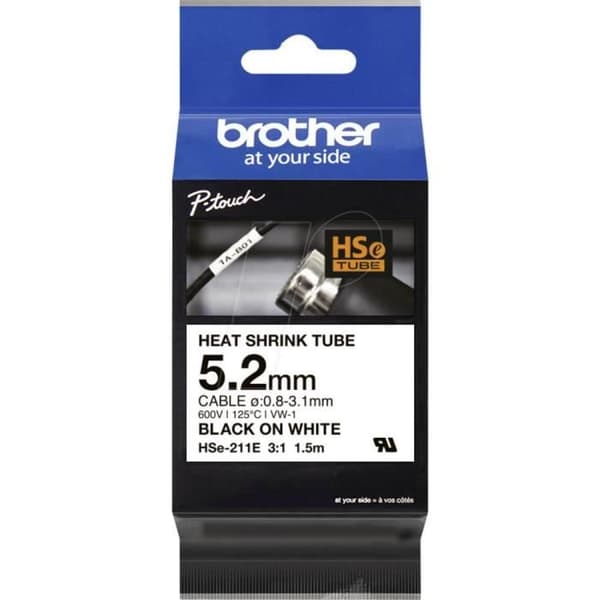 Skrivarband - BROTHER - HSE211E - 5,2 mm - Vit - Svart - 1 enhet