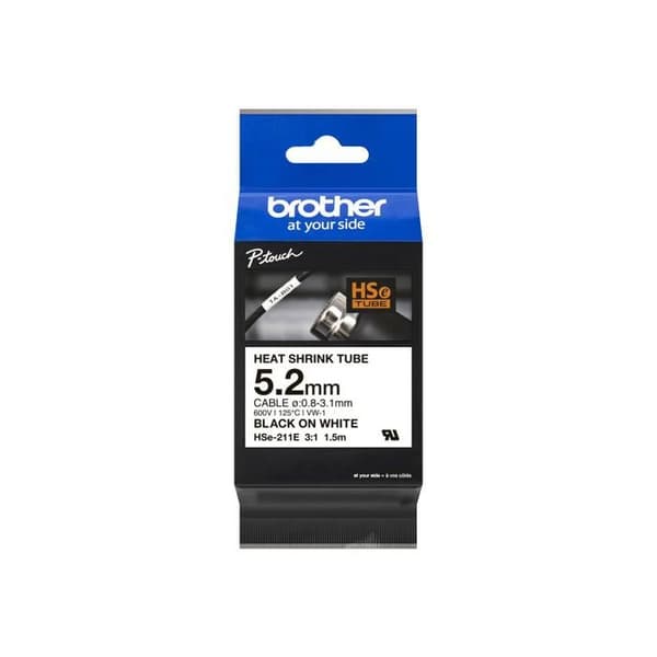 Skrivarband - BROTHER - HSE211E - 5,2 mm - Vit - Svart - 1 enhet