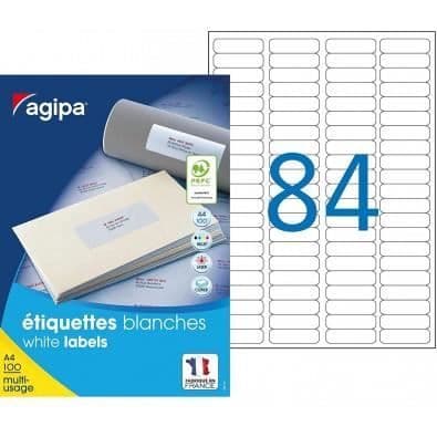 Flerfunktionsetiketter A4 46 x 11,1 mm - APLI - Kartong med 8400 - Bläckstråle, laser - Permanent lim - Vit