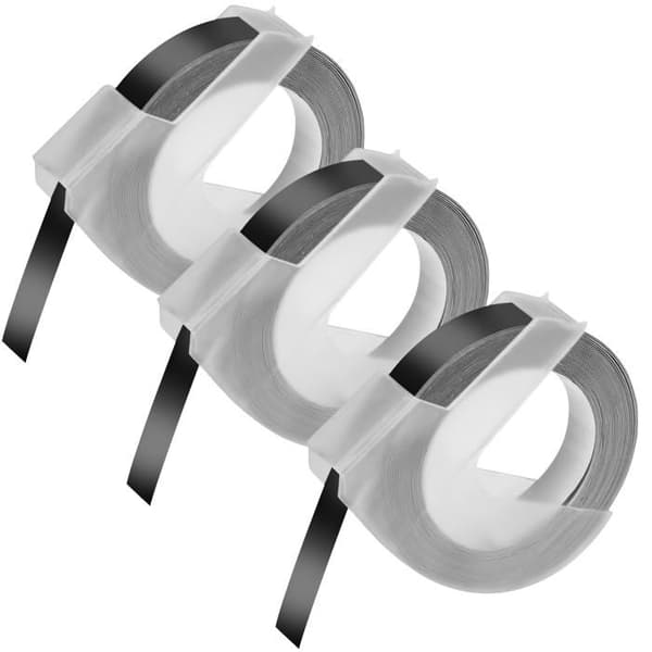 Etikettband - Phonillico® - 3-pack - Svart - 3D präglad - 9mm x 3m