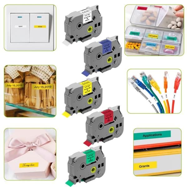 6-pack Etiketter - Phonillico® - Band 12mm x 8m - Kompatibel med Brother P-touch - Varierade färger