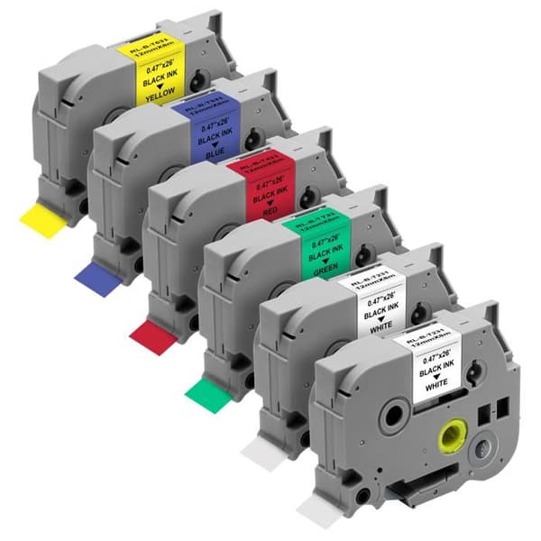 6-pack Etiketter - Phonillico® - Band 12mm x 8m - Kompatibel med Brother P-touch - Varierade färger