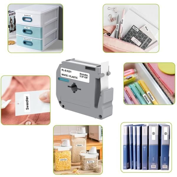 Etikettbande - Phonillico® - MK221 - 2-pack - 9mm x 8m - Kompatibel med Brother P-touch