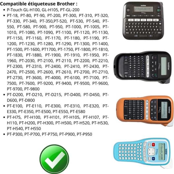 Ruban Blanc - Phonillico® - TZe-231 - Paket med 3 - 12mm x 8m - Kompatibel med Brother P-touch