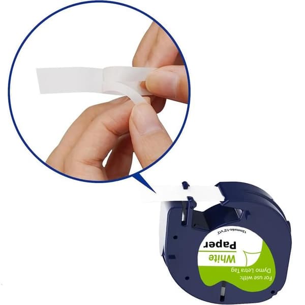 Ruban Papier - Phonillico® - Kompatibel med Dymo LetraTag - Paket med 5 - 12mm x 4m - Vita Etiketter