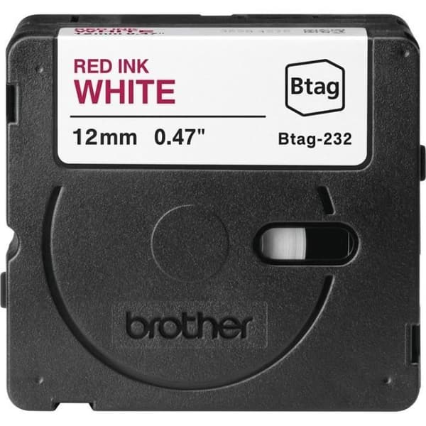 Tejp - BROTHER - BTAG232 - Röd på vitt - 12 mm - Ej laminerad
