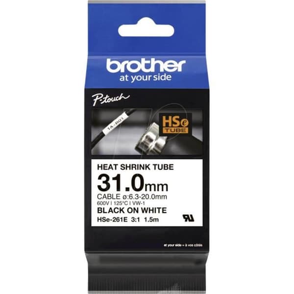 Ruban encreur - BROTHER - HSe HSE261E - Vit - Svart - 31 mm