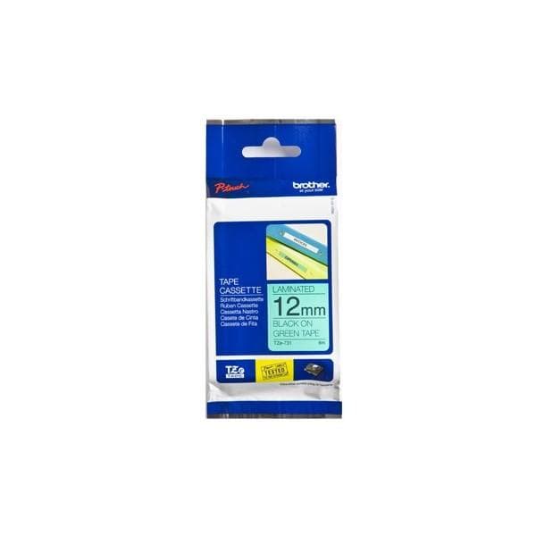 Brother TZe731 - Lamineret tape - Sort på grøn - Rulle (1,2 cm x 8 m) - 1 rulle(r) (TZE731)