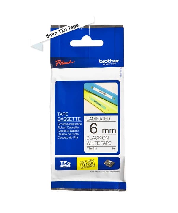 Brother TZe 211 - Lamineret tape - sort på hvidt - rulle (0,6 cm x 8 m) - 1 rulle(r) - til P-Touch 10XX, 12XX, 18, 2030, 24XX, 27XX, 7100, 900, 9700,