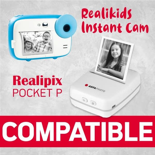 AGFA FOTO ATP3WH - Pack med 3 rullar termiskt papper 57x30 mm, svartvitt tryck - Kompatibel med Realipix Pocket, Realikids Instant