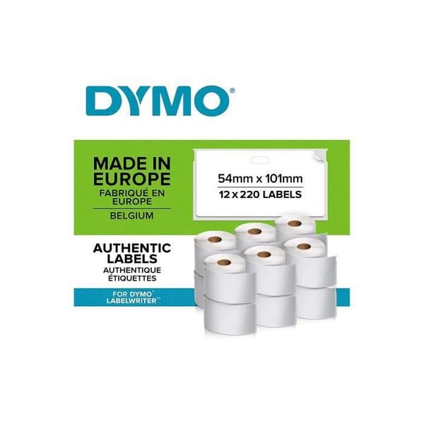 DYMO LabelWriter-paket med 12 rullar med 220 märken Fraktetiketter 54 mm x 101 mm